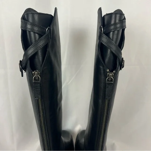 Free People Faded Black Everly Equestrian Boots Leather Zipper Back - Picture 8 of 16